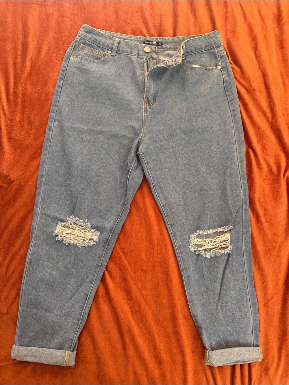 Boohoo Light Blue Ripped Boyfriend Jeans